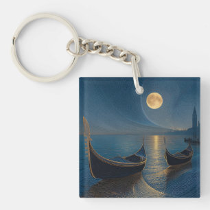 Llavero Escena nocturna de góndolas venecianas bajo luna l