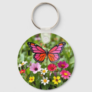 Llavero Escena vibrante del jardín de la mariposa monarca