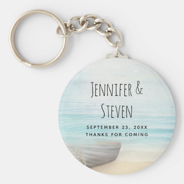 Llavero Escenario de playa costera con Boda de barcos de p (Frente)