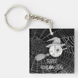 Llavero escoba de brujas de Halloween, ojo temible, telara