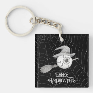 Llavero escoba de brujas de Halloween, ojo temible, telara