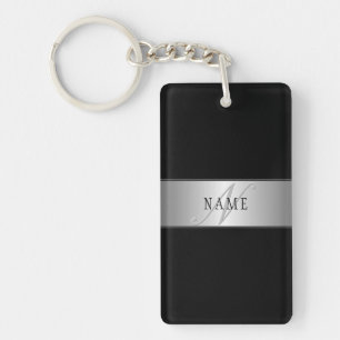 Llavero Escritura de monograma elegante editable   Negro