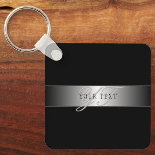 Llavero Escritura de monograma elegante editable   Negro