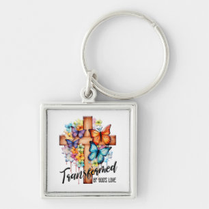 Llavero Escritura inspiradora de mariposa/cruz floral