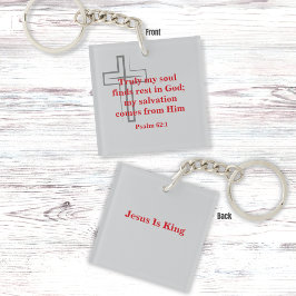 Llavero Escritura roja y Cruz gris mínima