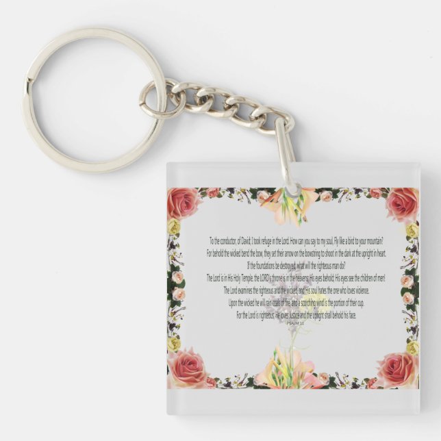 Llavero Escritura, Salmo 11, Flor colorida (Frente)