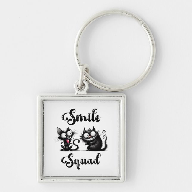 Llavero Escuadrón sonriente con diseño de gatos divertidos (Frente)