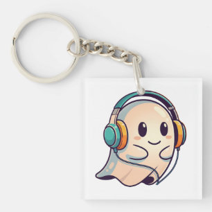 Llavero Escuchando con fantasía música con auriculares