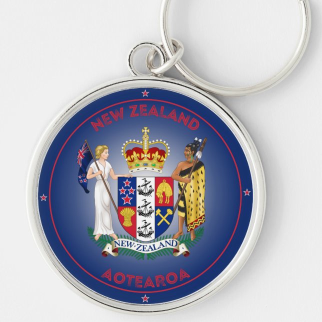 Llavero Escudo de armas de Nueva Zelanda en forma circular (Frente)