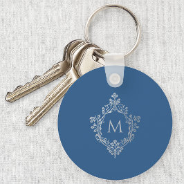 Llavero Escudo Ornate Inicial Monograma Azul Clásico Vinta
