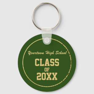 Llavero Escuela de Graduación y Año Verde y Dorado