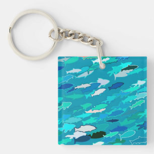 Llavero Escuela de Pescado, Turquesa, Azul y Aqua