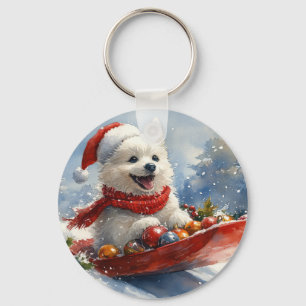 Llavero Eskimo Americano en Trineo Deja que nieve Navidad