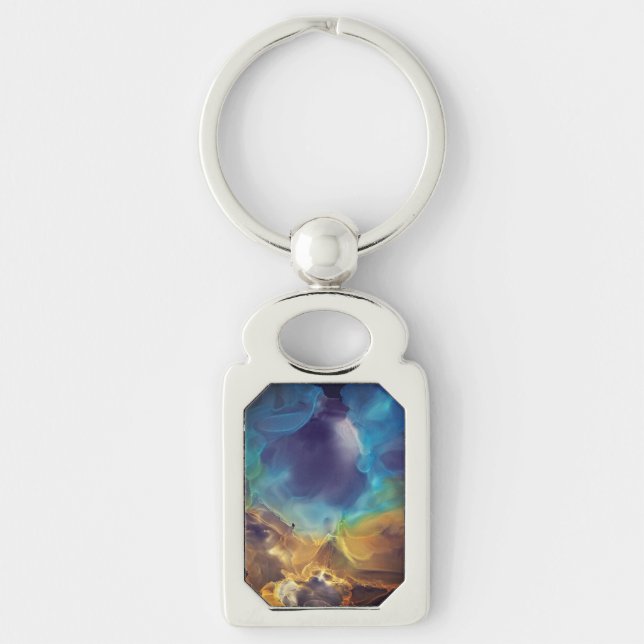 Llavero Espacio Nebula amarillo azul Alcohol Tinta arte (Anverso)