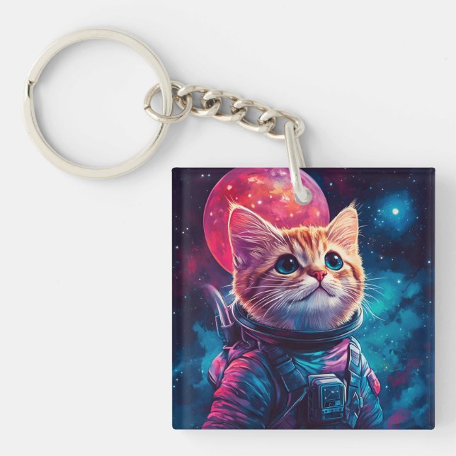 Llavero Espacio rosa astronauta de gato (Frente)