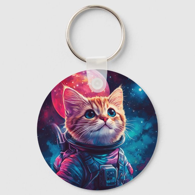 Llavero Espacio rosa astronauta de gato (Anverso)