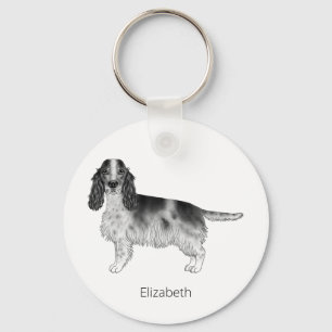 Llavero Español Cocker En Blanco Y Negro Y Personalizado