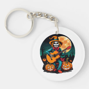 Llavero espantapájaros toca la guitarra y celebra Hallowee