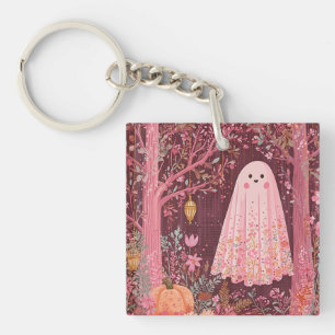 Llavero Espectador rosa caprichoso en un bosque floral enc