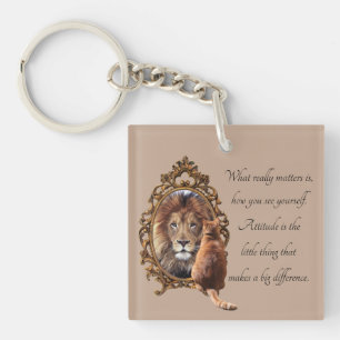 Llavero Espejo de Gatito León Inspirador Texto Vintage