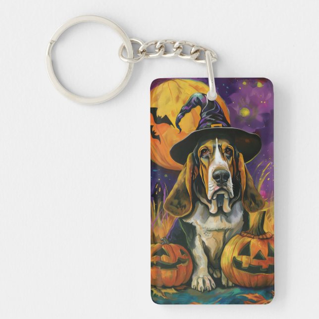 Llavero Espeluznantes Hound Halloween Bruja Y Calabaza (Frente)