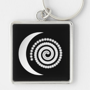 Llavero Espiral de luna plateada sobre negro
