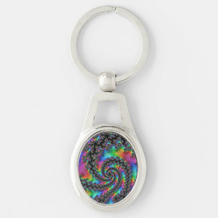Llavero Espiral Fractal de Arcoíris Psicodélico Hippie Alu