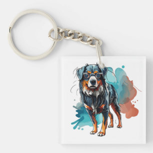 Llavero Esplandor de acuarela de dibujo de tinta de perro 