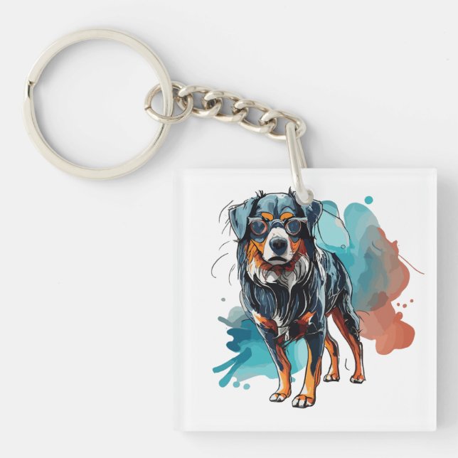 Llavero Esplandor de acuarela de dibujo de tinta de perro  (Frente)