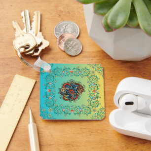 Llavero Esplendor Infinito, Floral Vibrante de Paisley