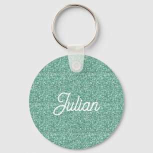 Llavero Espuma purpurina azul monograma