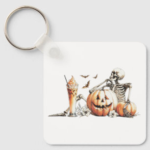 Llavero Esqueleto con calabaza y bebida. Halloween.