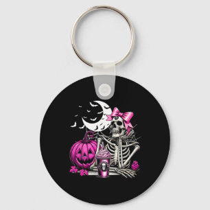 Llavero Esqueleto de Halloween Café de bebida Coqueta rosa