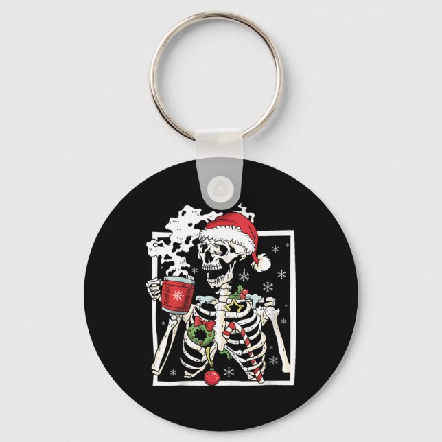 Llavero Esqueleto de Navidad con cráneo sonriente bebiendo (Anverso)