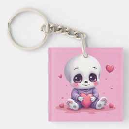 Llavero Esqueleto Kawaii Sosteniendo Corazón