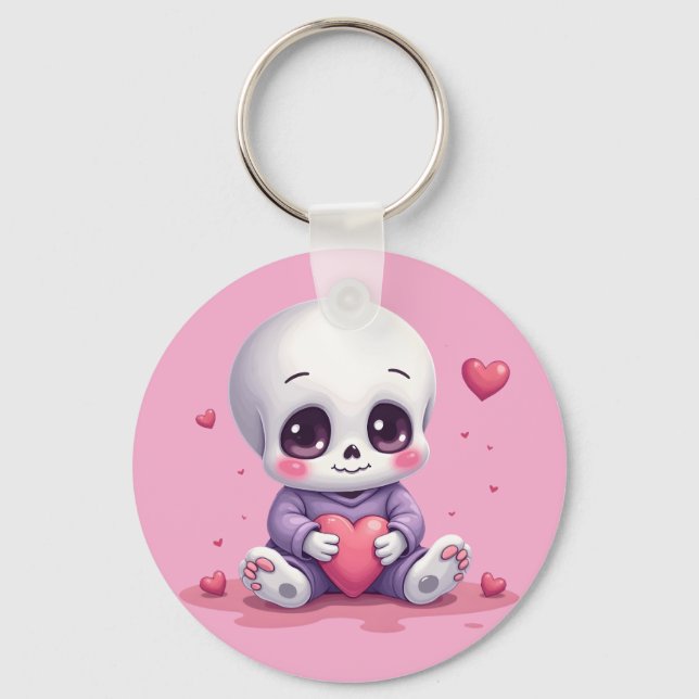 Llavero Esqueleto Kawaii Sosteniendo Corazón (Anverso)