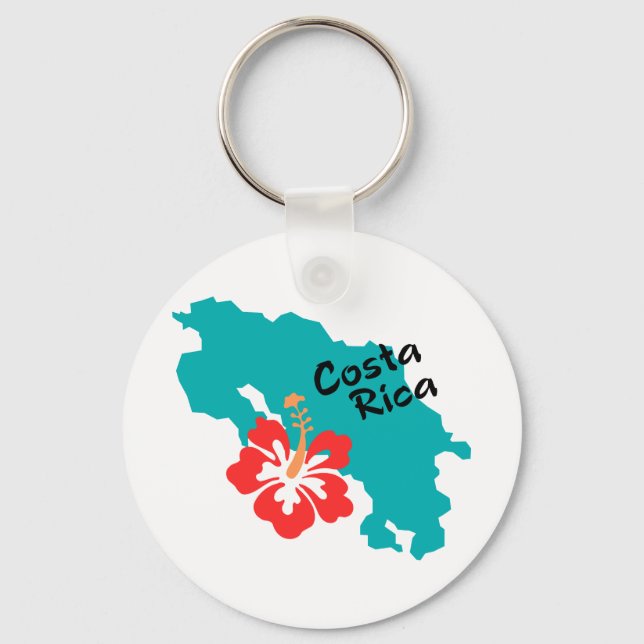 Llavero Esquema del mapa de Costa Rica con flor de hibiscu (Anverso)