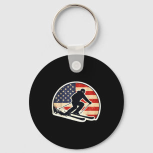 Llavero Esquiador con silueta de bandera americana vintage