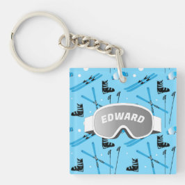 Llavero Esquiador Esquí Personalizado Tema Azul