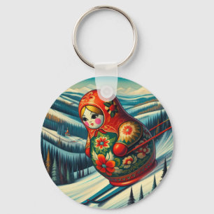 Llavero Esquiando la nieve de invierno de Matryoshka Doll
