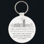 Llavero Esquina estilizada de Oklahoma City | Lema Persona<br><div class="desc">Una cadena de claves única que representa la hermosa ciudad de Oklahoma. Este llavero presenta un estilizado ilustracion del paisaje único de la ciudad con su nombre bajo. Debajo del nombre de la ciudad hay un lugar para tu lema único o declaración sobre tu ciudad favorita.</div>