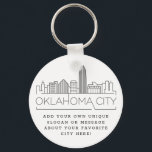 Llavero Esquina estilizada de Oklahoma City | Lema Persona<br><div class="desc">Una cadena de claves única que representa la hermosa ciudad de Oklahoma. Este llavero presenta un estilizado ilustracion del paisaje único de la ciudad con su nombre bajo. Debajo del nombre de la ciudad hay un lugar para tu lema único o declaración sobre tu ciudad favorita.</div>