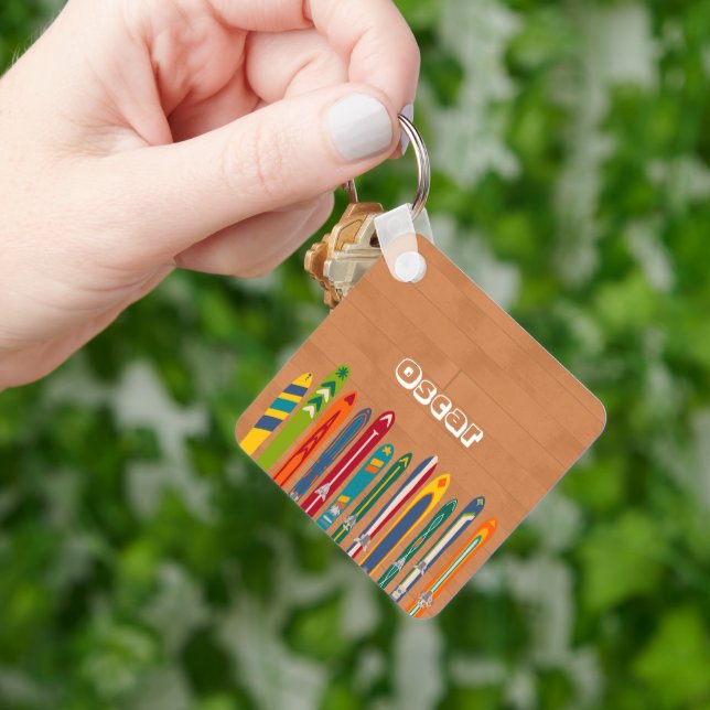 Llavero Esquís antiguos geniales Esquíadores Personalizado (Mano)