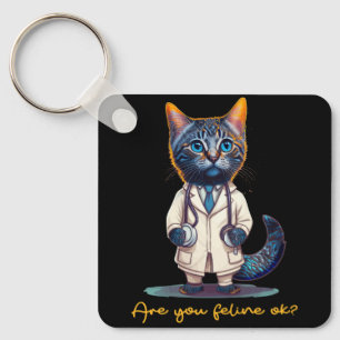 Llavero ¿Está De Feline Bien Enfermera De Gato Antropomórf