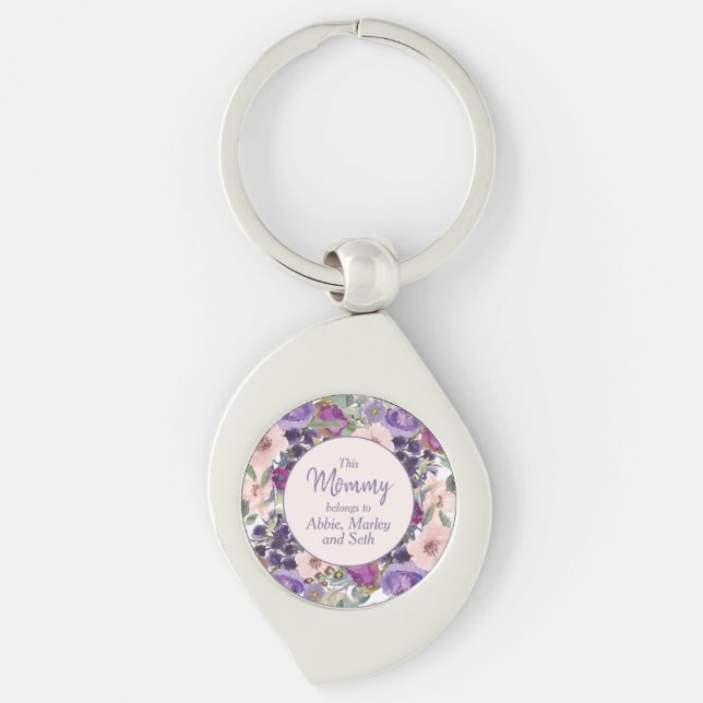 Llavero Esta Mamá Pertenece A La Floral Púrpura Rosa (Anverso)