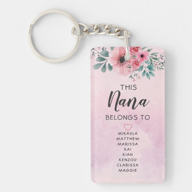 Llavero Esta Nana Pertenece A La Acuarela Floral Rosa (Frente)
