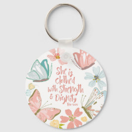 Llavero Está vestida con fuerza y proverbios de la dignida