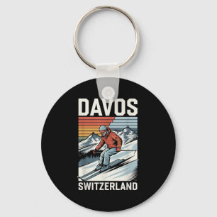 Llavero Estación de esquí Suiza Retro Davos, esquí alpino