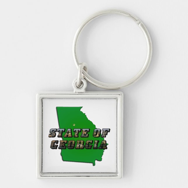 Llavero Estado de Georgia Mapa Esquema y texto de imagen (Frente)