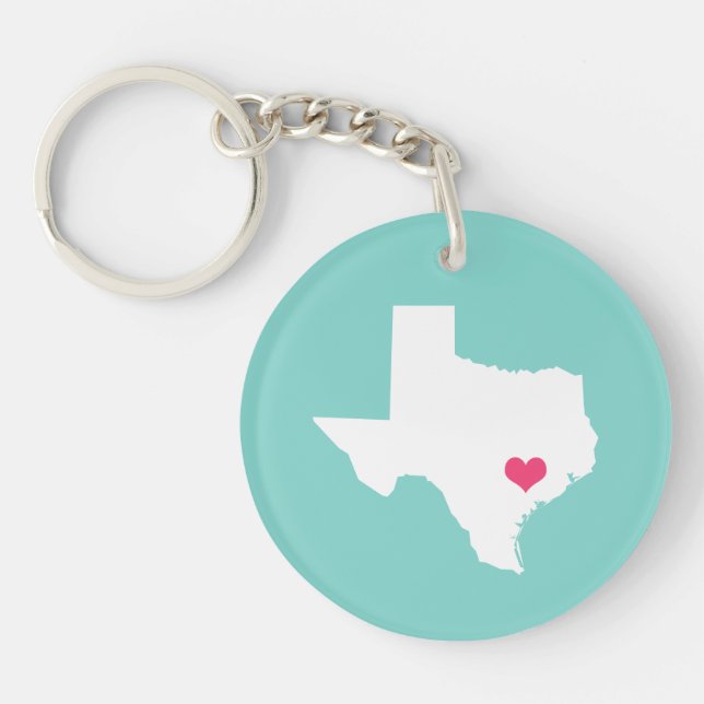 Llavero Estado de origen de Aqua y Pink Heart en Texas (Frente)